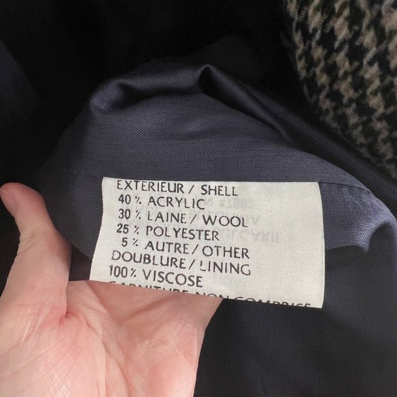 Vintage Parisian Oversized Wool Blend Houndstooth Tweed Plaid Blazer Jacket Coat - Picture 8 of 11